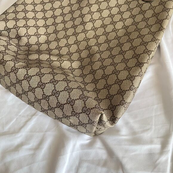 Vintage Gucci Sherry Line GUCCI GG Plus Tote Bag Leather Brown Beige Red Green - Picture 8 of 12